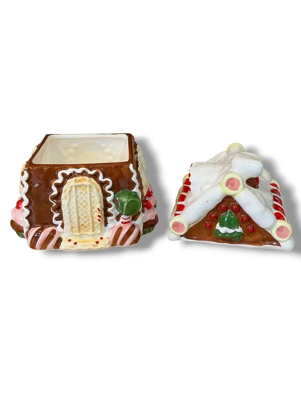Vintage Festive Gingerbread House Ceramic Cookie Jar